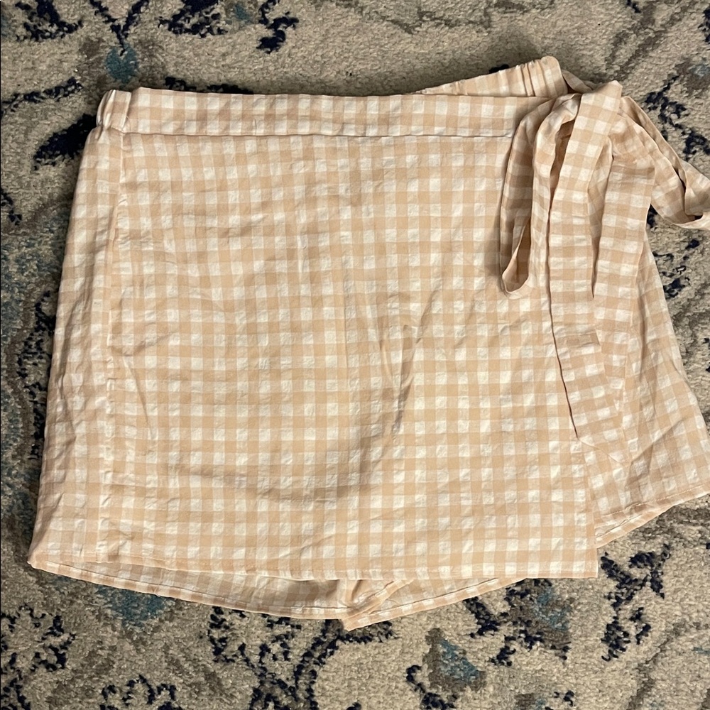 Beige Gingham Wrap Skort